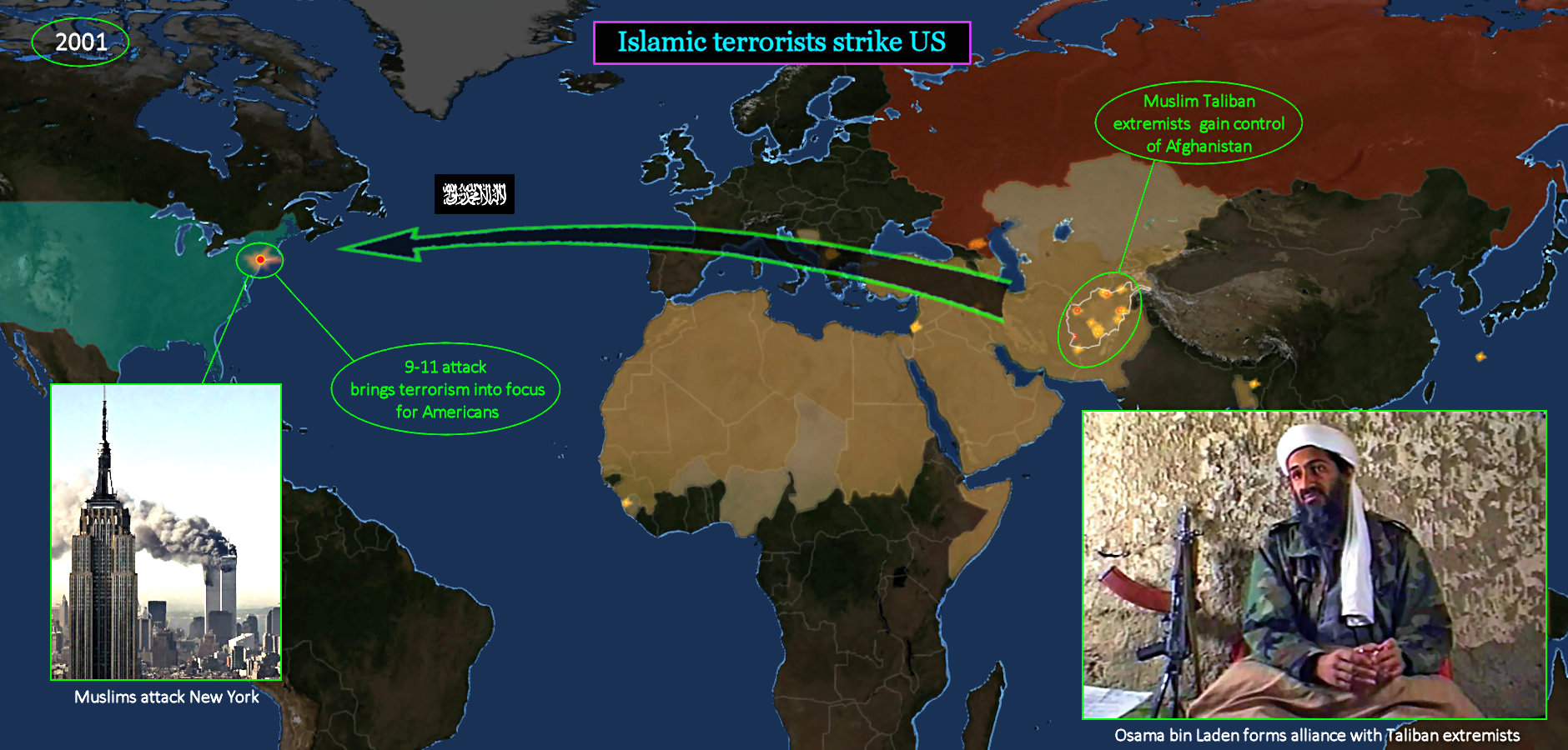 9/11, Trade Towers, Bin Laden, 2001 map